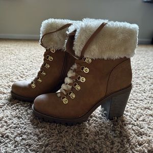 Sherpa lace up booties